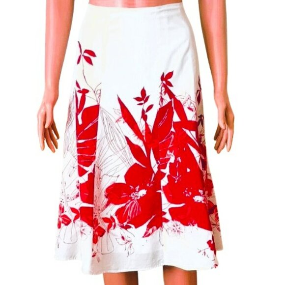 Tailor B Moss Vintage A-line Skirt 6 White Red Tropical Flower Lined Made in USA - Picture 4 of 7